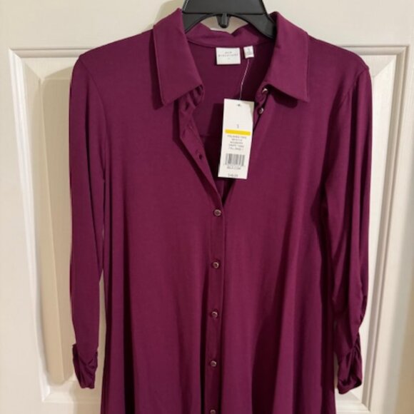 new directions Tops - Rich Mulberry Crepe Tunic Top | New Directions Flowy Blouse Ruched Sleeves S